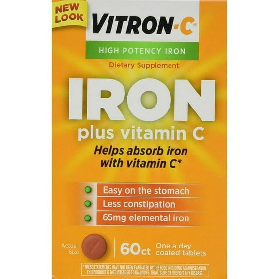 Vitron-C High Potency Iron Supplement with 125 mg Vitamin C, 60 Count