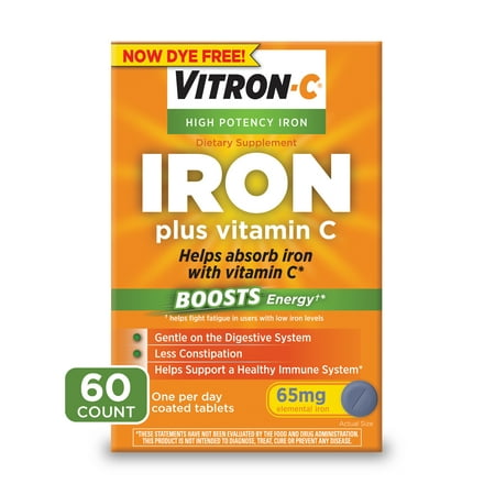 Vitron-C Iron Supplement, Once Daily, High Potency Iron Plus Vitamin C, 60 Count
