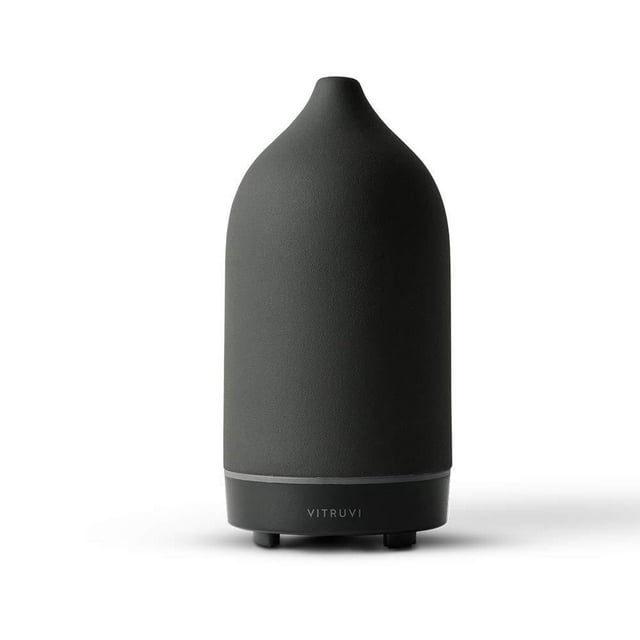 Vitruvi Stone Diffuser, Ceramic Ultrasonic Essential Oil Diffuser for Aromatherapy, Black, 90ml Capacity