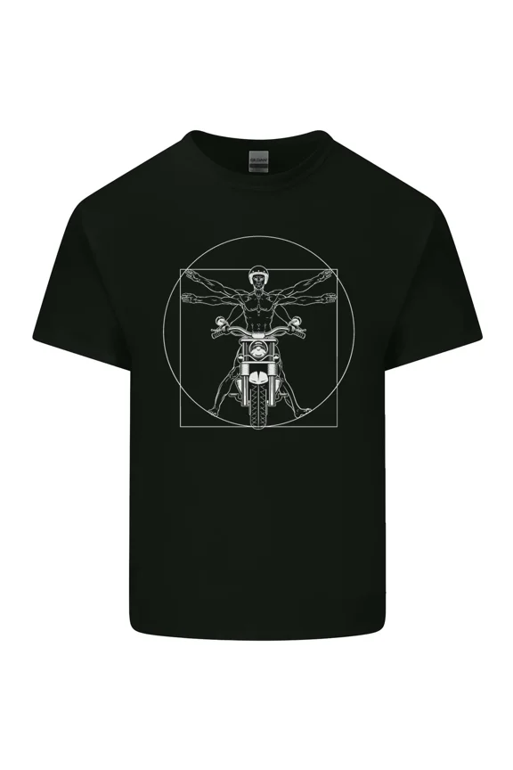 Vitruvian Biker Motorcycle Rider Da Vinci Art Graphic Unisex T-Shirt, up to size 5XL