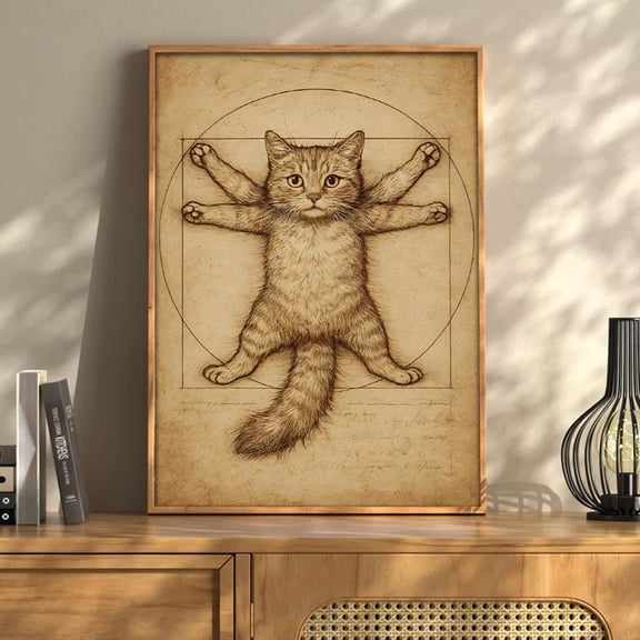 Vitruvian Cat Art Poster Da Vinci Style Animal Sketch Unframed Paper Print