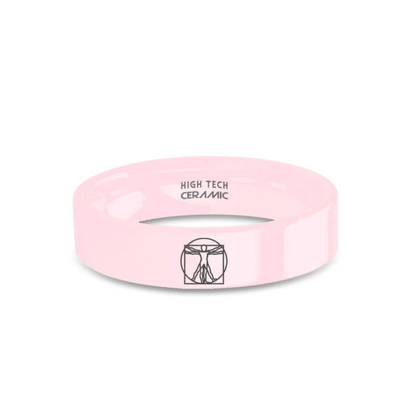 Vitruvian Man Canon of Proportions Engraved Pink Ceramic Ring, 6mm, Size 13.5