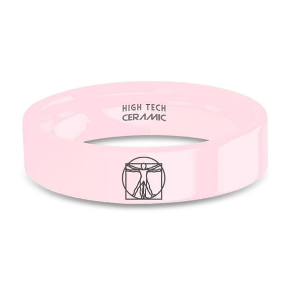 Vitruvian Man Canon of Proportions Engraved Pink Ceramic Ring, 6mm, Size 5
