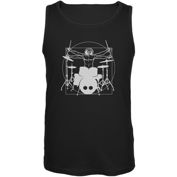 Vitruvian Man Drummer Black Adult Tank Top - Large