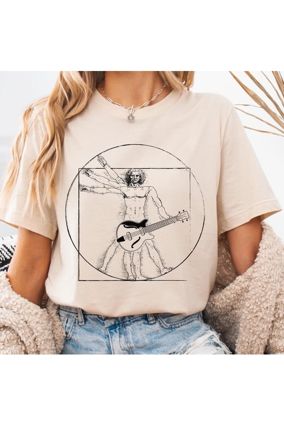 Vitruvian Man Guitarist Musician Leonardo Da Vinci Drawing T-Shirt, Unisex T-Shirt