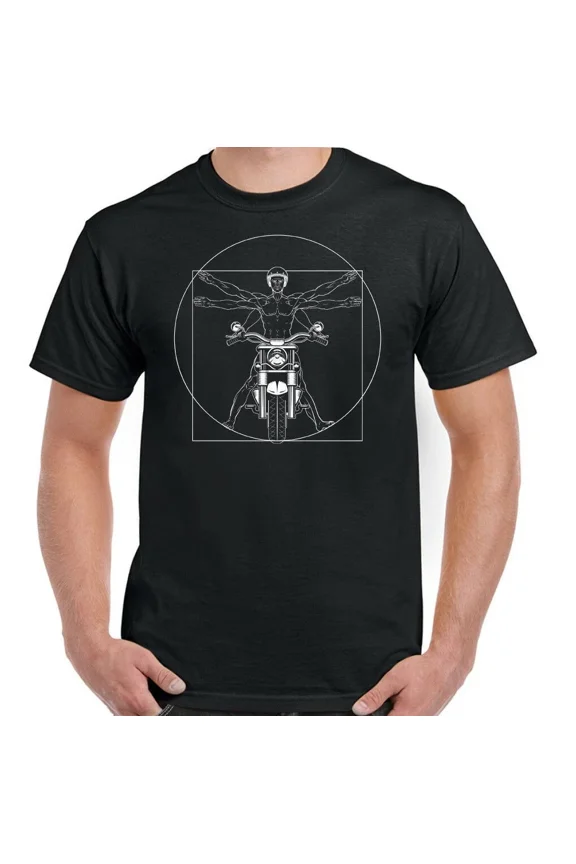 Vitruvian Style Biker Motorcycle Art Cotton Unisex T-Shirt, up to size 5XL