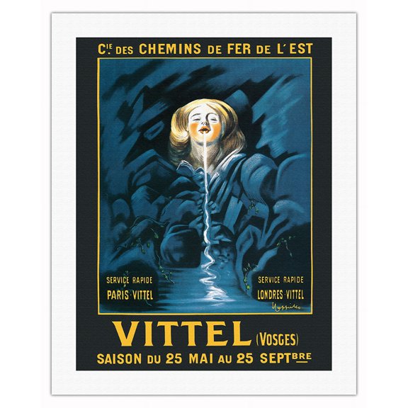 Vittel French Spa - Spring Water from The Vosges Mountain Ranges of France - Vintage Railroad Travel Poster by Leonetto Cappiello c.1912 - Fine Art Rolled Canvas Print 20in x 26in