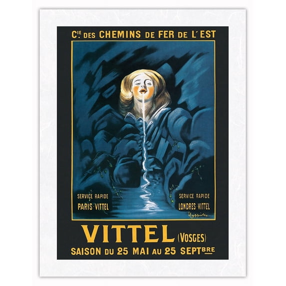 Vittel French Spa - Spring Water from The Vosges Mountain Ranges of France - Vintage Railroad Travel Poster by Leonetto Cappiello c.1912 - Japanese Unryu Rice Paper Art Print (Unframed) 17 x 22 in