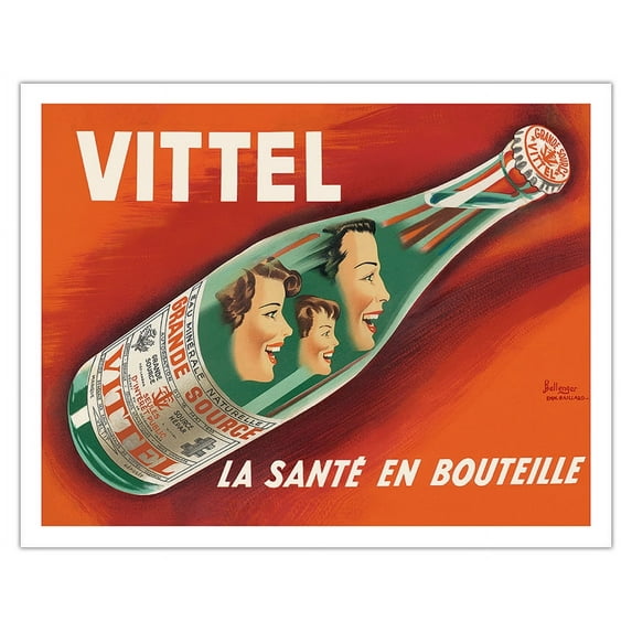 Vittel - La Santé en Bouteille - French Mineral Water - Vintage Advertising Poster by Pierre Bellenger and Emmanuel Gaillard c.1950s - Fine Art Matte Paper Print (Unframed) 11x14in