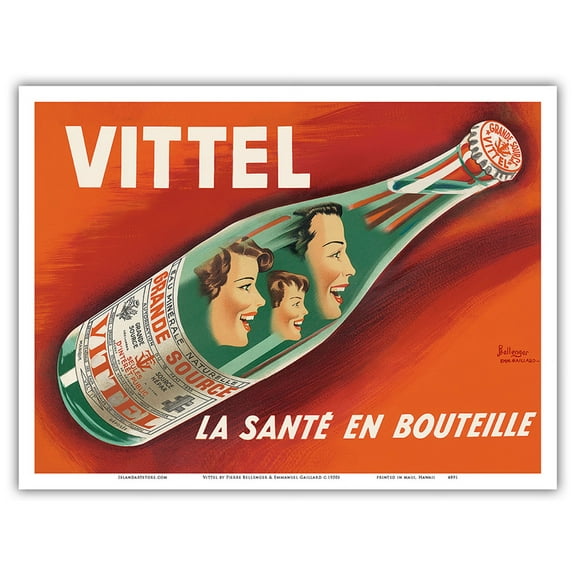 Vittel - La Santé en Bouteille - French Mineral Water - Vintage Advertising Poster by Pierre Bellenger and Emmanuel Gaillard c.1950s - Master Art Print (Unframed) 9in x 12in