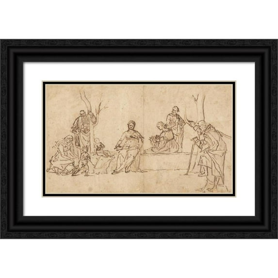 Vittore Carpaccio 14x10 Black Ornate Wood Framed Double Matted Museum Art Print Titled: The Madonna and Child with Saints in a Landscape (Sacra Conversazione) (1500-1510)