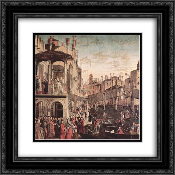 Vittore Carpaccio 2x Matted 22x20 Black Ornate Framed Art Print 'The Miracle of the Relic of the True Cross on the Rialto Bridge'