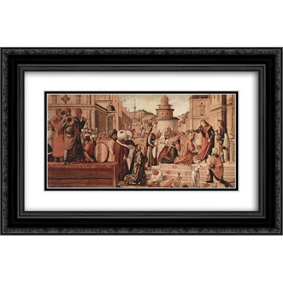 Vittore Carpaccio 2x Matted 24x16 Black Ornate Framed Art Print 'St. George Baptising the Gentile'