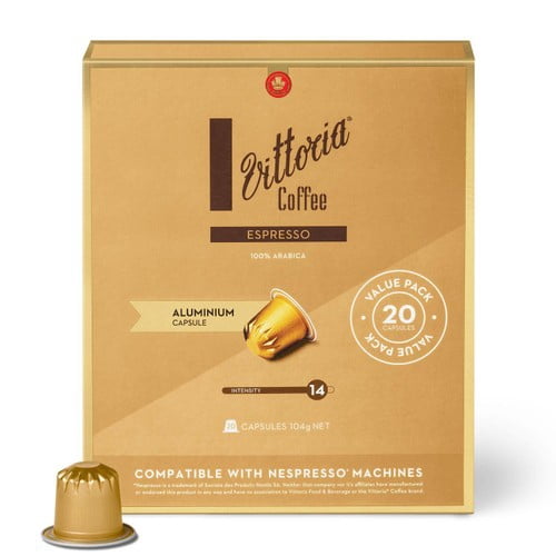 Vittoria Espresso Aluminium Nespresso Compatible Capsules, 20 pods per pack, British Import (Pack of 3)