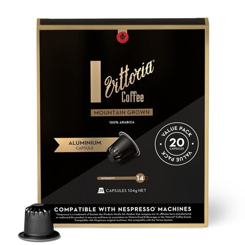 Vittoria Mountain Grown Aluminium Nespresso Compatible Capsules, 20 pods per pack, British Import (Pack of 3)