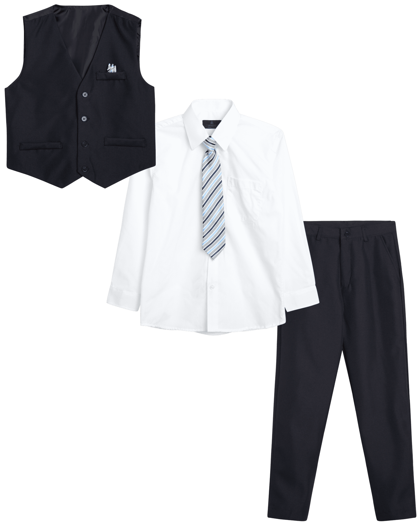 Vittorino Boys' Formal Suit Set 4 Piece Vest, Dress Shirt, Bow Tie, Pants & Pocket Square (8
