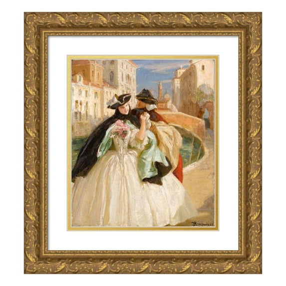 Vittorio Emanuele Bressanin 20x23 Gold Ornate Framed and Double Matted Museum Art Print Titled - Carnival in Venice