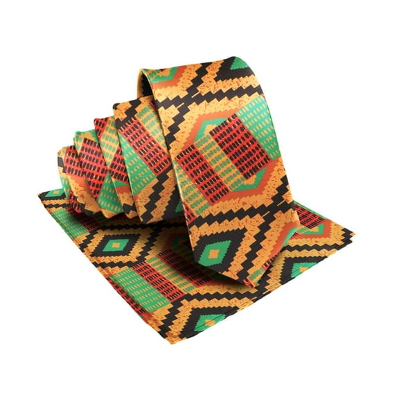 Vittorio Farina Men's Kente Satin Necktie & Pocket Square