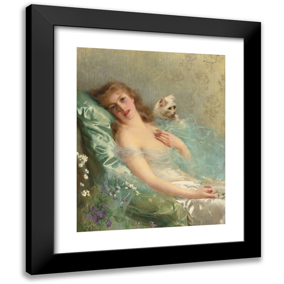 Vittorio Matteo Corcos 12x14 Black Modern Framed Museum Art Print Titled - The White Cat (1891)