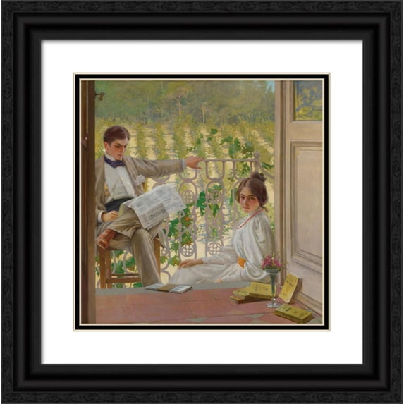 Vittorio Matteo Corcos 20x20 Black Ornate Framed Double Matted Museum Art Print Titled: An Afternoon on the Porch (1895)