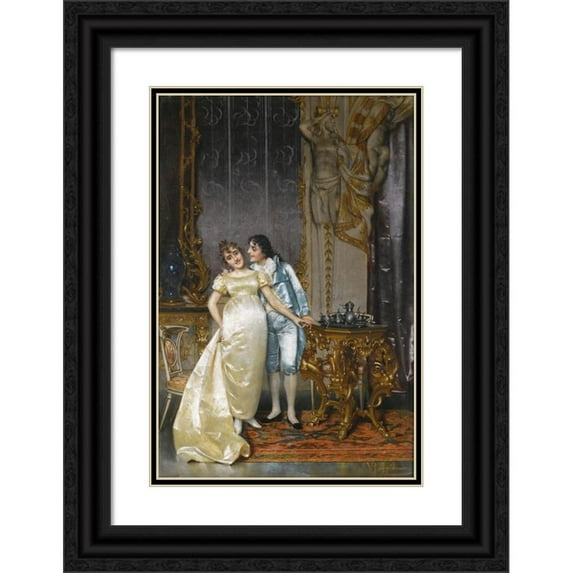 Vittorio Reggianini 11x14 Black Ornate Wood Framed Double Matted Museum Art Print Titled: Flirtation