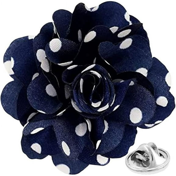 Vittorio Vico Flower Lapel Pin, Navy and White Polka Dot, Stainless Steel