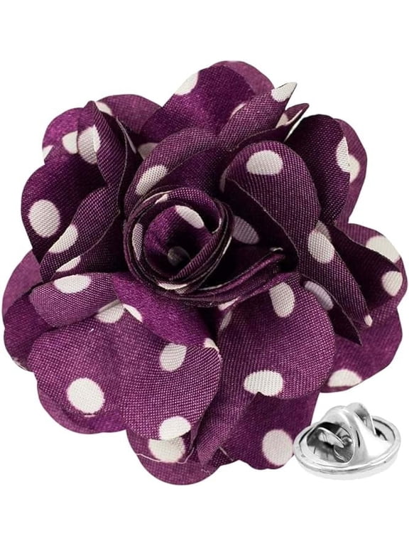 Flower Lapel Pin, Purple and White Polka Dot, Stainless Steel