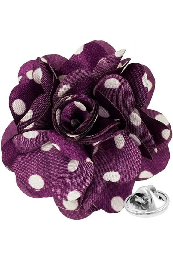 Flower Lapel Pin, Purple and White Polka Dot, Stainless Steel