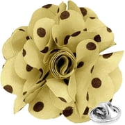 Vittorio Vico Flower Lapel Pin, Tan and Brown Polka Dot, Stainless Steel