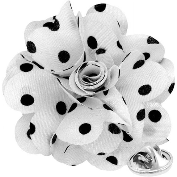 Vittorio Vico Flower Lapel Pin, White and Black Polka Dot, Stainless Steel