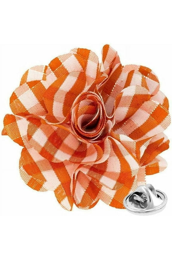 Men's Formal Metallic Silver Accent Plaid Flower Lapel Pin: Flower Pin Suit Accessories Pins for Suit or Tuxedo