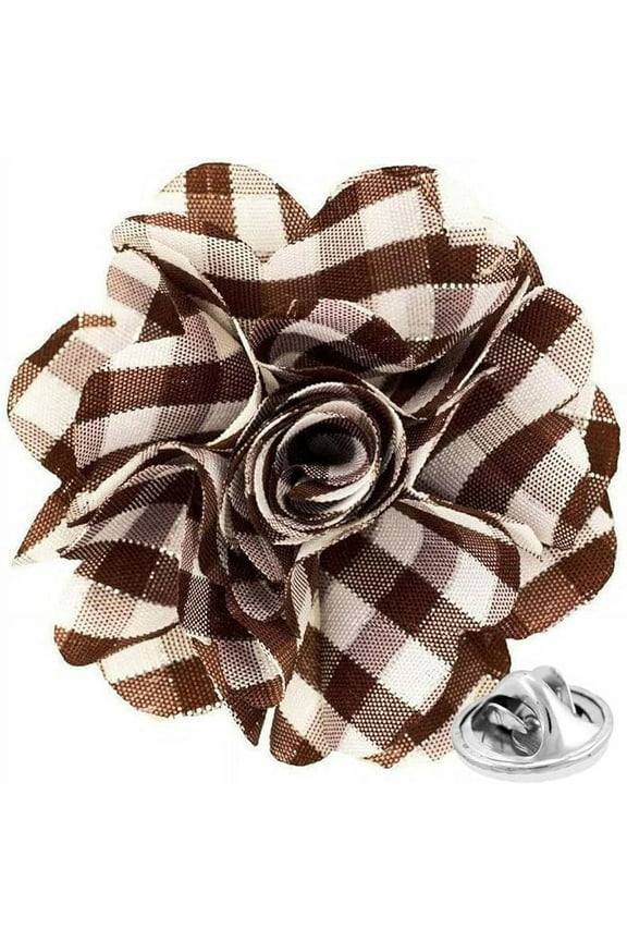 Men's Formal Metallic Silver Accent Plaid Flower Lapel Pin: Flower Pin Suit Accessories Pins for Suit or Tuxedo