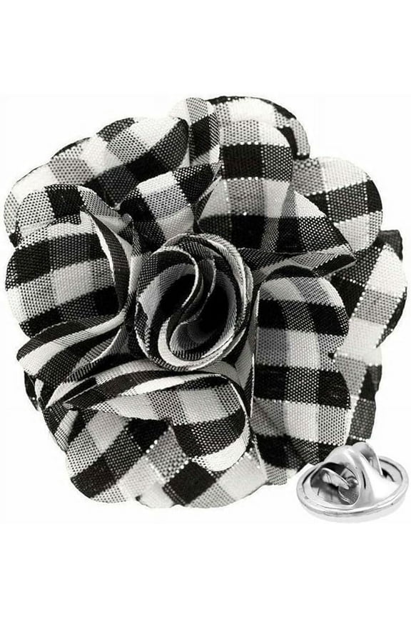 Men's Formal Metallic Silver Accent Plaid Flower Lapel Pin: Flower Pin Suit Accessories Pins for Suit or Tuxedo