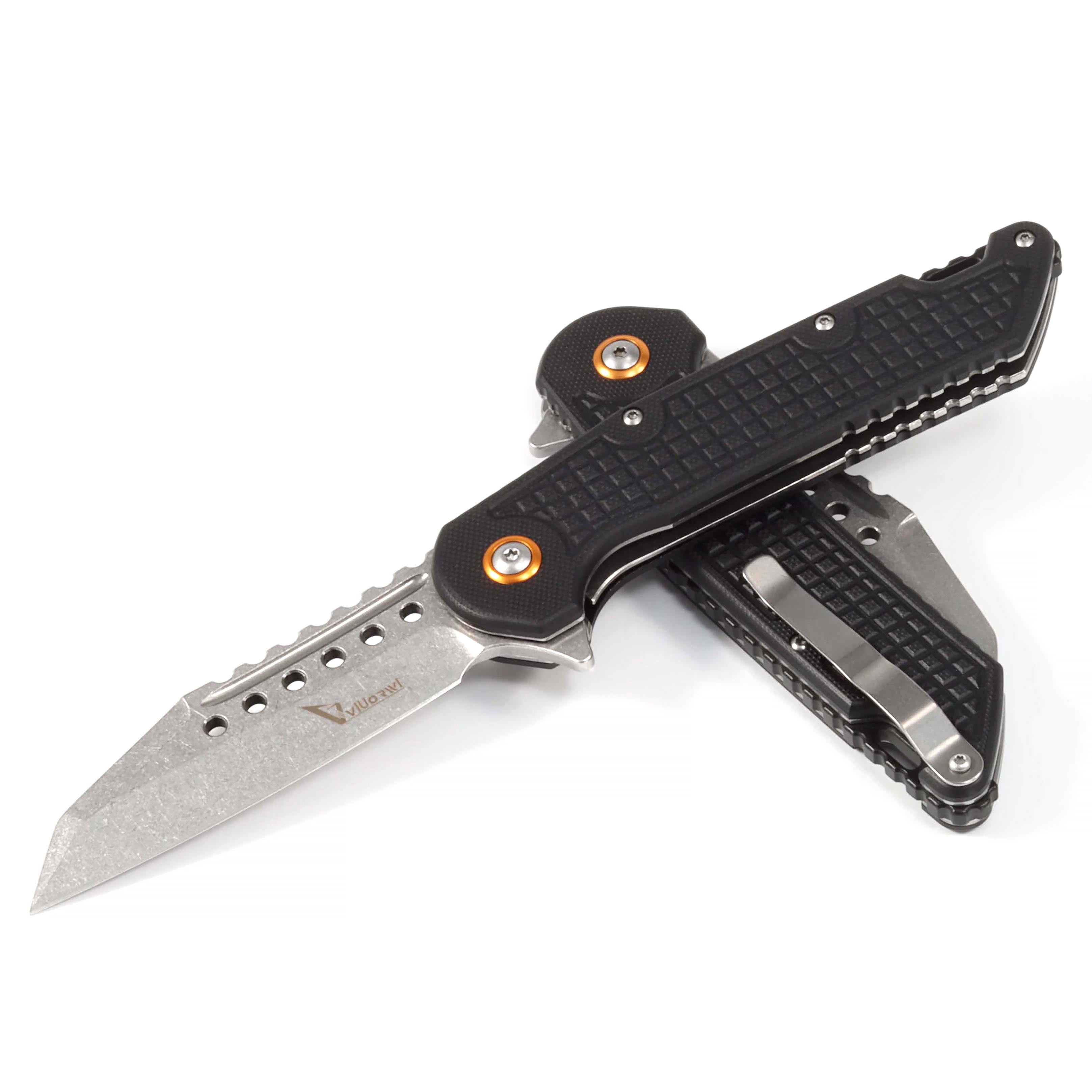 Viuorwi Folding Pocket Knife black, 8.26" EDC Knife with 3.38" Stainless Steel Blade, G10 Handle, Lightweight Tactical Outdoor Survival Knife for Camping, Hiking, Hunting