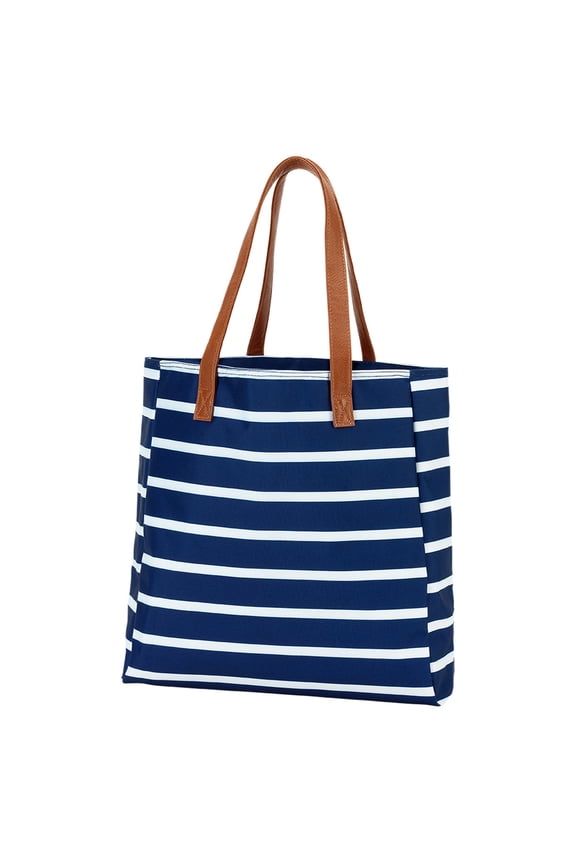Viv and Lou 14 Inch Navy Stripe Tailgate Tote Bag
