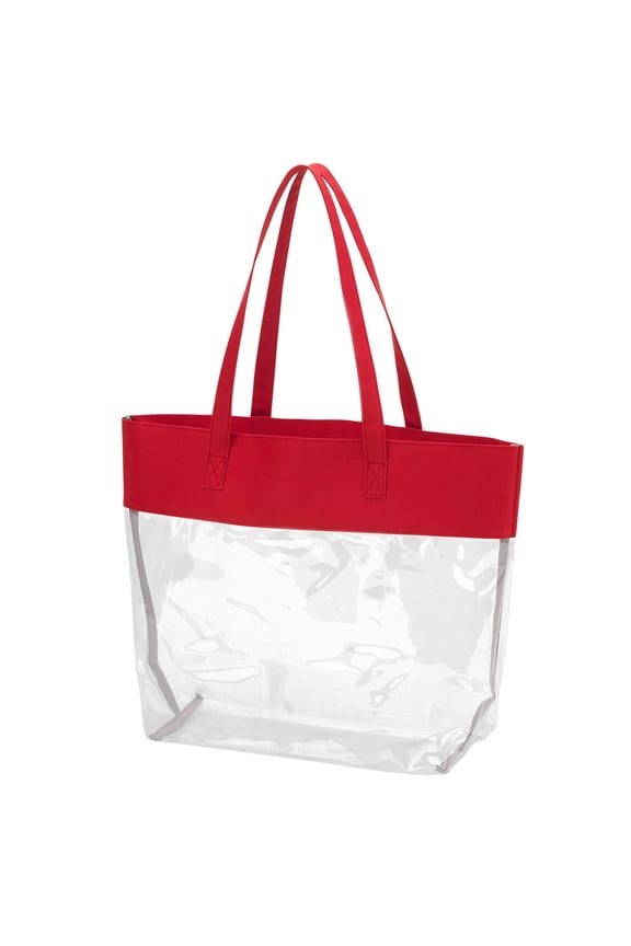 Viv and Lou Red Polyester and Clear Stadium Tote Bag