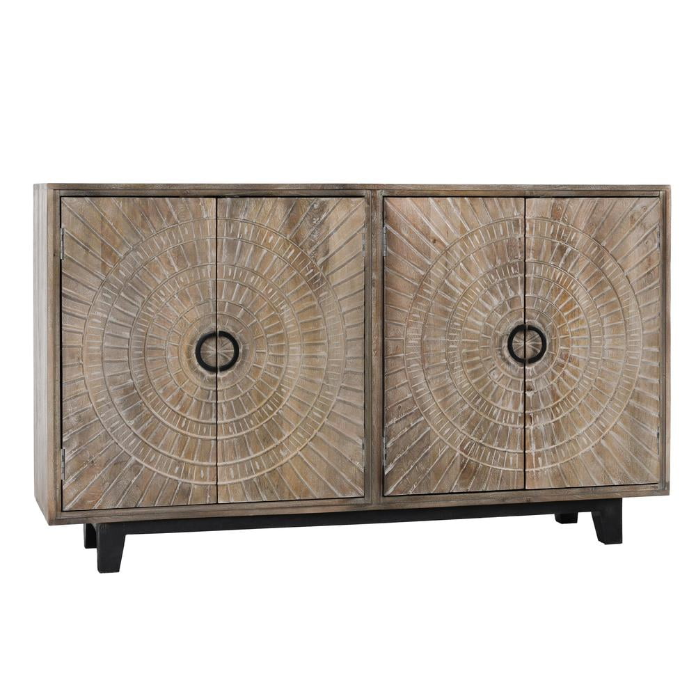 Viva 65'' Rustic Oak Hand-Carved Mango Wood Sideboard