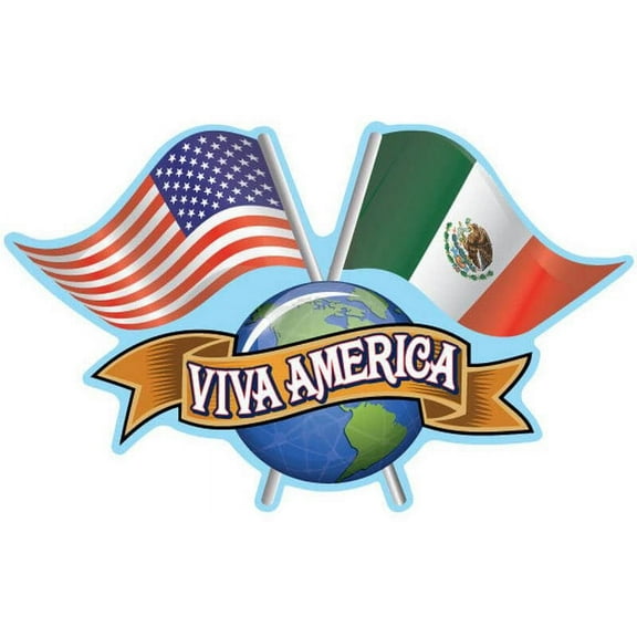 Viva America - Mexican and American Flags - Postcard Sized Vinyl Sticker 6" x 4"