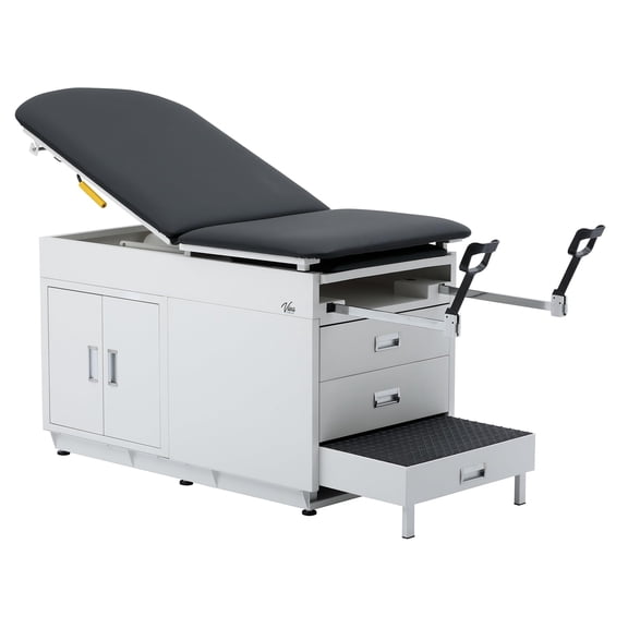 Viva Comfort Grande Medical Exam Table, Adjustable Exam Bed with Step Stool, Storage Cabinets, Foot Rest and Stirrups,47.64 L x 26.77 W x 29.13 H, Black