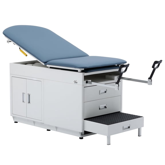 Viva Comfort Grande Medical Exam Table, Adjustable Exam Bed with Step Stool, Storage Cabinets, Foot Rest and Stirrups,47.64 L x 26.77 W x 29.13 H, Blue