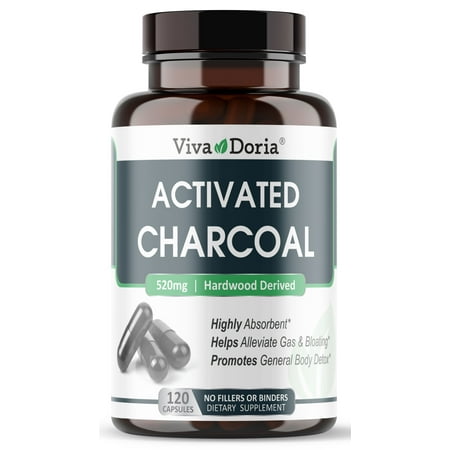 Viva Doria Activated Charcoal Capsules 520 mg, 120 Vegetable Capsules