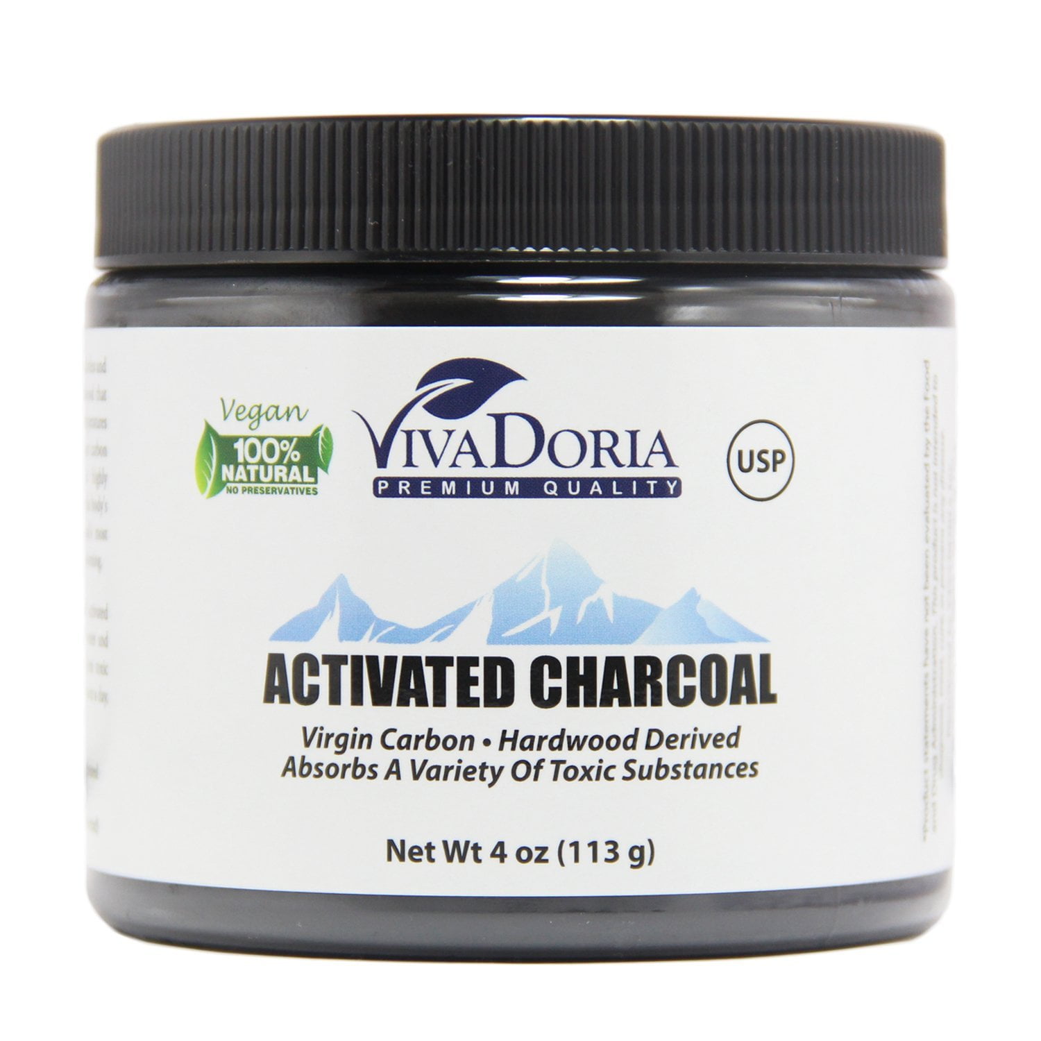Viva Doria Virgin Activated Charcoal Powder - Food Grade (1.2 oz Glass jar)