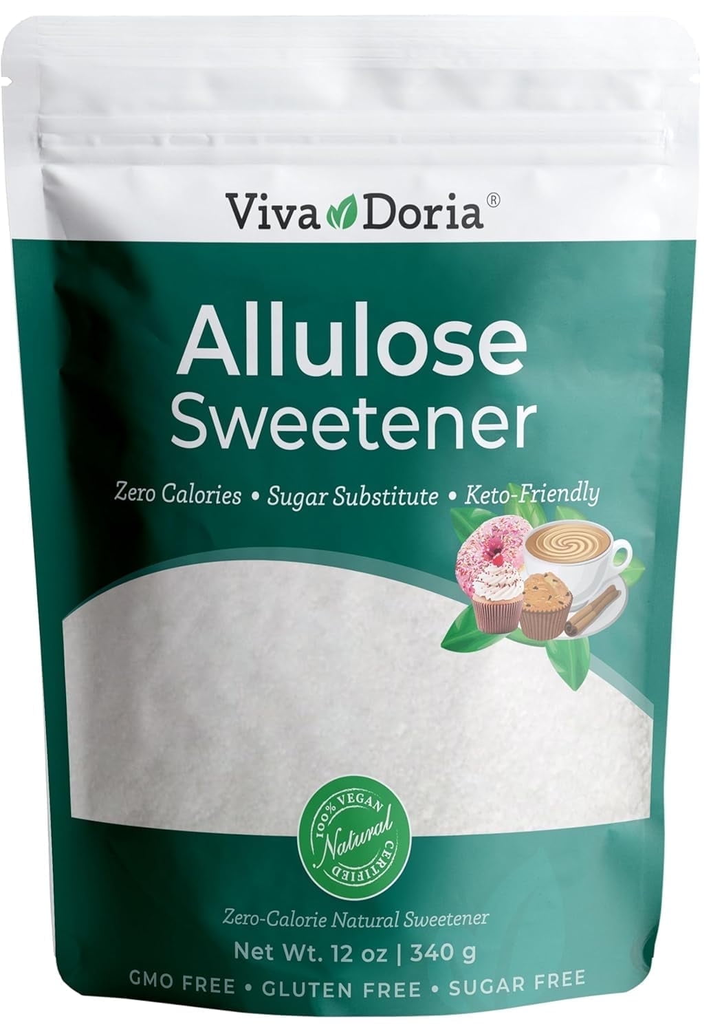 Viva Doria Allulose Sweetener | Zero Calorie Sugar Substitute | Great for Coffee, Tea, Cooking and Baking | Keto Friendly | Non-Erythritol, GMO Free, Gluten Free & Vegan Sweetener, 12 oz
