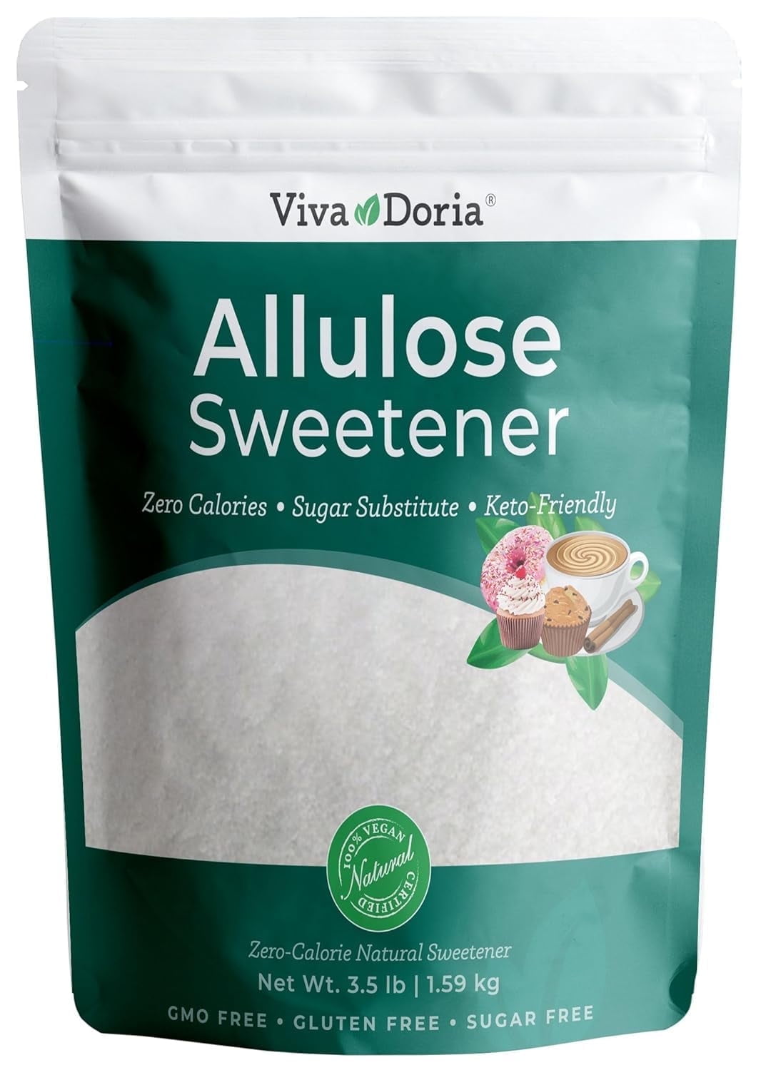 Viva Doria Allulose Sweetener | Zero Calorie Sugar Substitute | Great for Coffee, Tea, Cooking and Baking | Keto Friendly | Non-Erythritol, GMO Free, Gluten Free & Vegan Sweetener, 3.5 lb