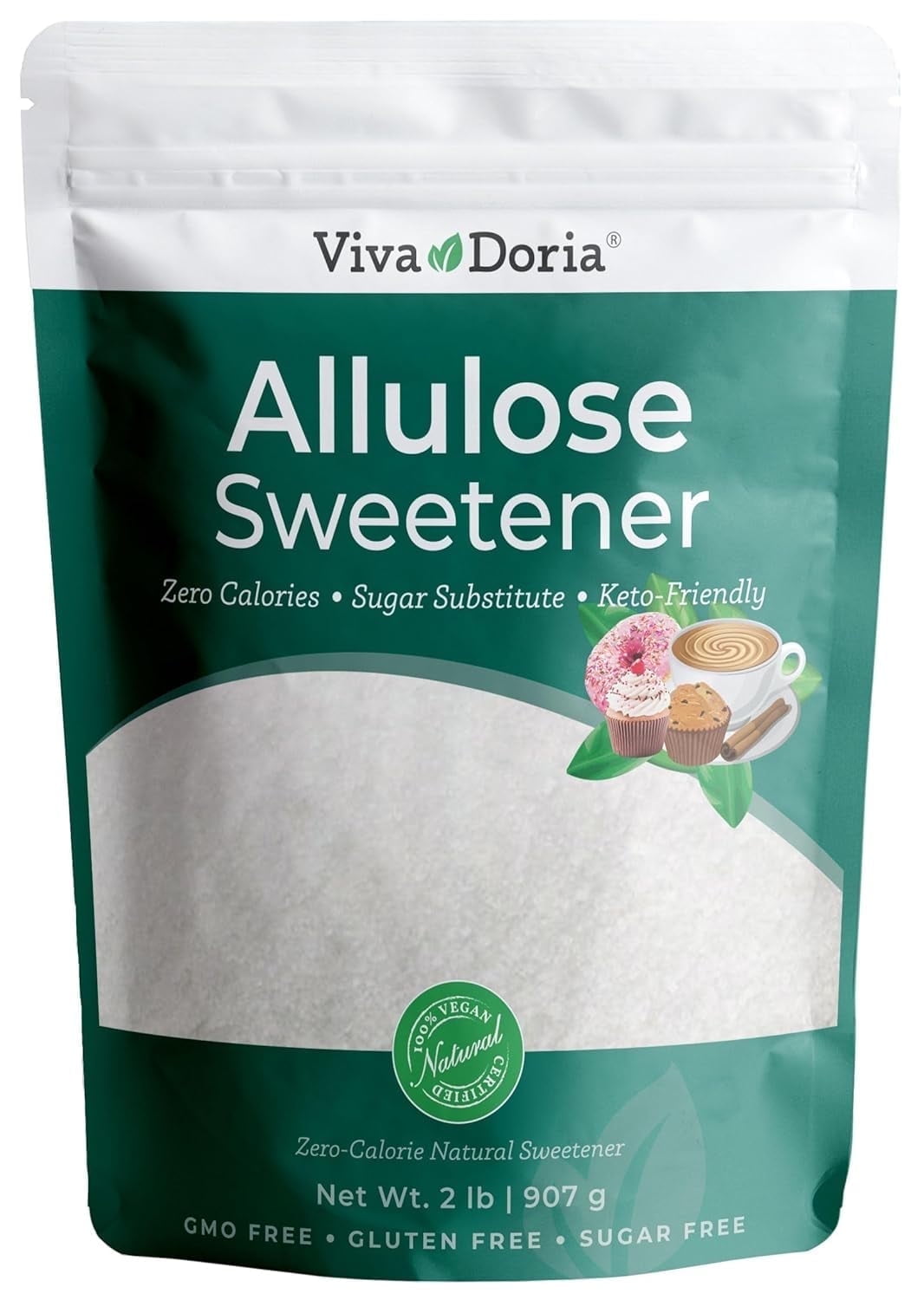 Viva Doria Allulose Sweetener | Zero Calorie Sugar Substitute | Great for Coffee, Tea, Cooking and Baking | Keto Friendly | Non-Erythritol, GMO Free, Gluten Free & Vegan Sweetener, 2 lb