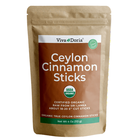 Viva Doria Organic Ceylon Cinnamon Sticks, 5'' Cut, Cinnamomum Zeylanicum, True Cinnamon, 4 Oz, | 18-20 Sticks | 100% Raw From Sri LankaZAKH-442