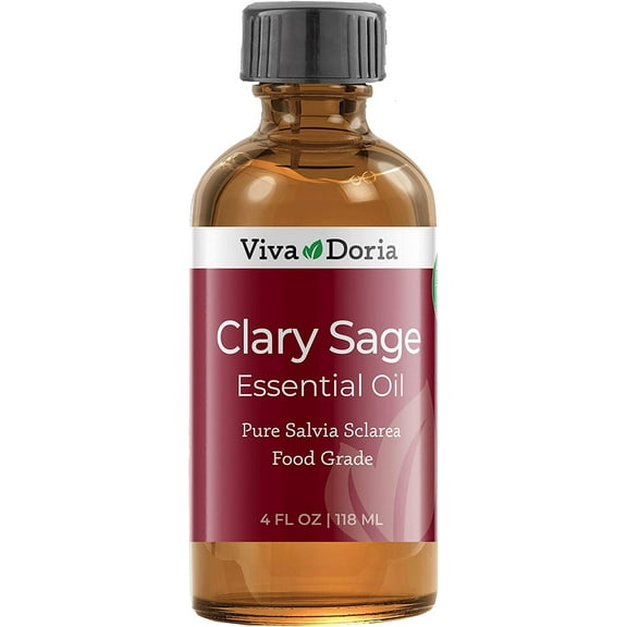 Viva Doria Clary Sage Essential Oil, 118 ml (4 fl oz) Food Grade, 100% Pure, Natural Oil for Aromatherapy