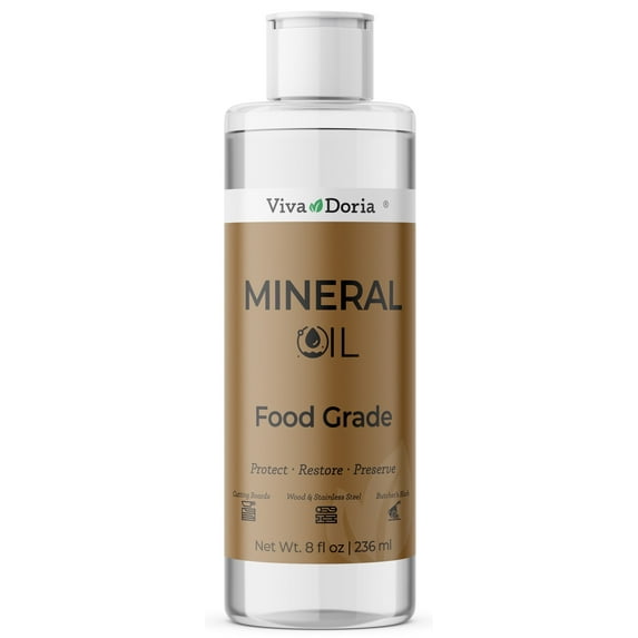 Viva Doria Food Grade Mineral Oil, Conditioner for Wood Cutting Board, Countertop, Butcher Block, Lubricant for Knife and Stainless Steel (8 fl oz)
