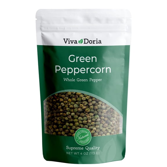 Viva Doria Green Peppercorns, ESF27 Whole Green Pepper, Steam Sterilized, 4 oz (85 g) For Grinder Refill