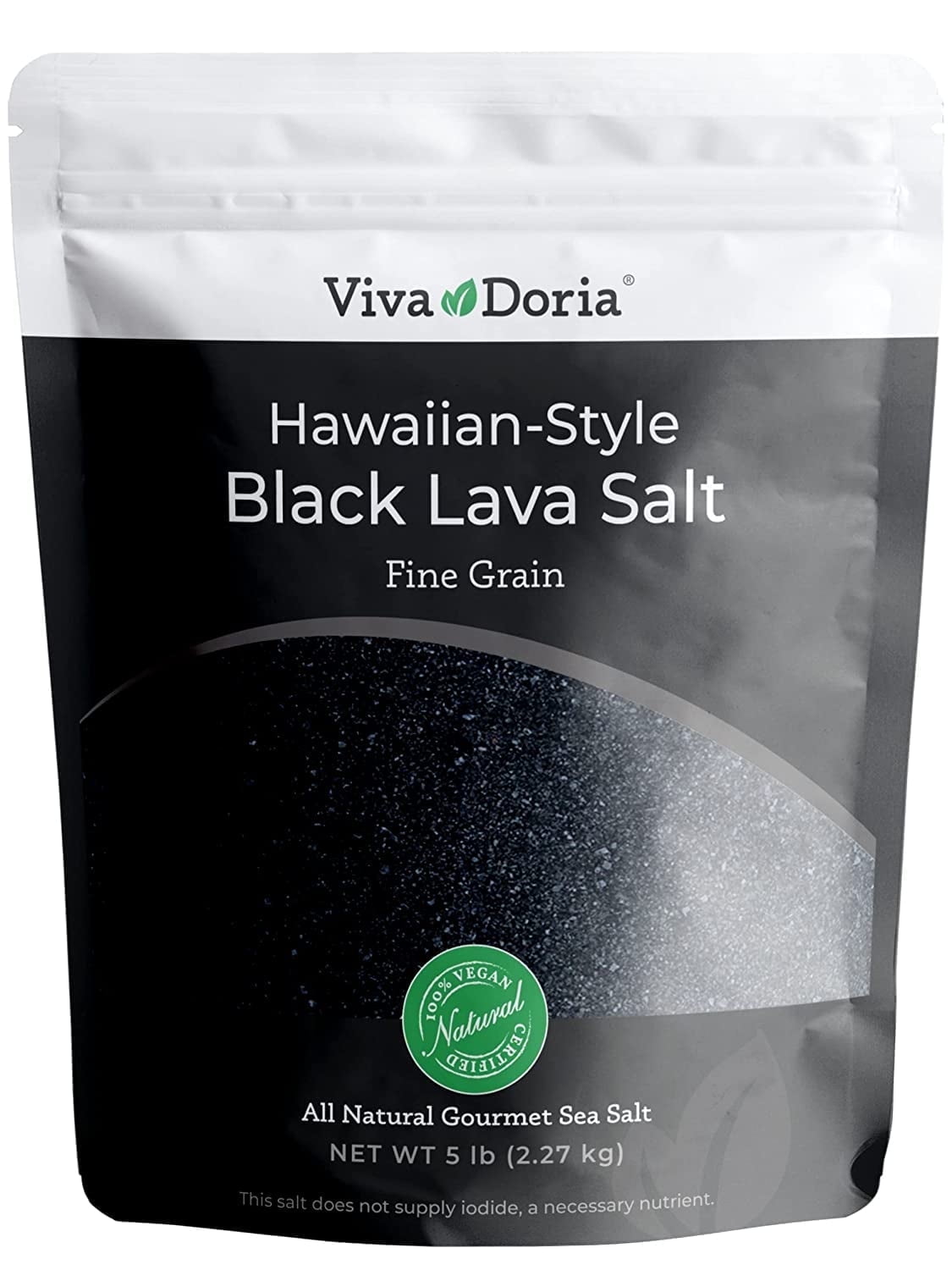 Viva Doria Hawaiian Black Lava Sea Salt, Fine Grain, 5 Lb (2.27 kg)
